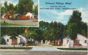 Salt Lake City UT Colonial Village Motel Unused Linen Postcard G97