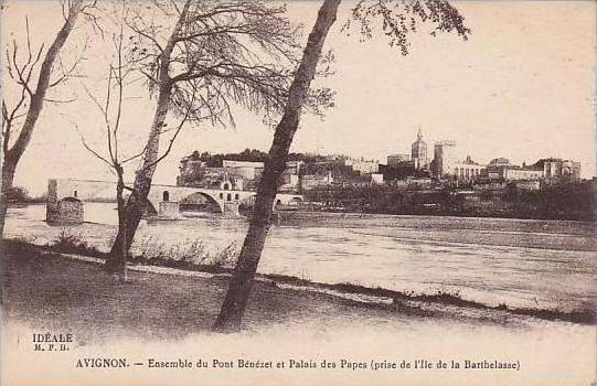 France Avignon Ensemble du Pont Benezet et Palais des Papes