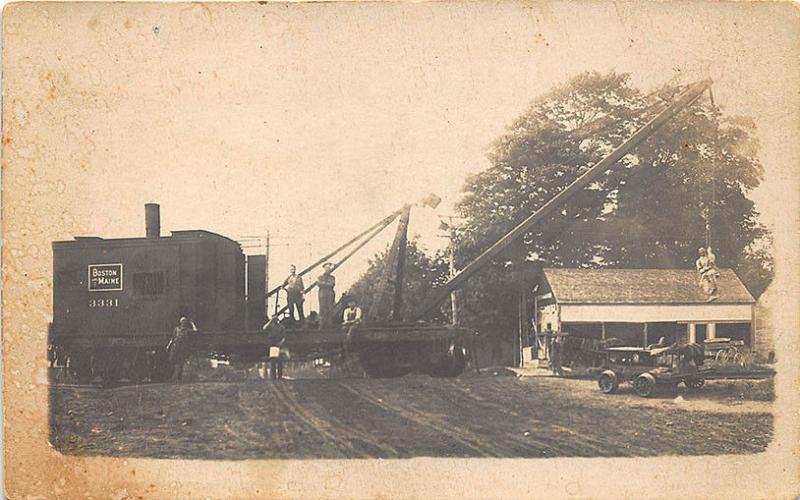 Buxton ME Railroad B&M Railroad Flat Car Crane at Work RPPC Postcard