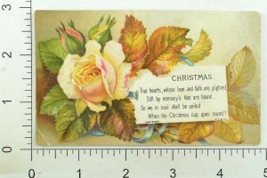 1880's Victorian Christmas Card Poem Leaves Rose P108