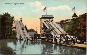 Postcard UT Lagoon Water Slide Dip Dips Whig Bumps amusement park fair
