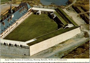 CONTINENTAL SIZE POSTCARD AERIAL VIEW FORTRESS LOUISBOURG BARRACKS CAPE BRETON