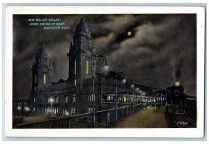 Worcester Massachusetts MA Postcard New Million Dollar Union Station Night c1920