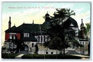 1910 Unitarian Church Cor Pine 5th Street Manistee Michigan MI Vintage Postcard