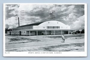 Sports Arena Camp Rucker Alabama AL B&W WWII Chrome Postcard P3