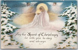 Spirit of Christmas Greetings, 1917 Virgin Mary, Baby Jesus & Angels, Postcard