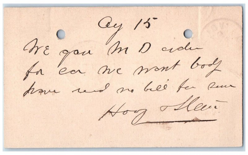 1883 Car Lumber Order Fancy Cancel Iowa Falls IA Clinton MA Postal Card