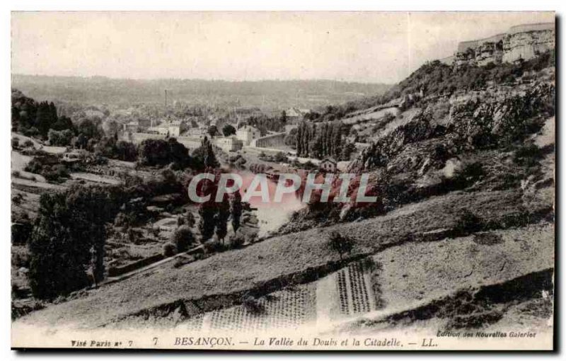 Besancon Old Postcard The valley of the Doubs and the citadel