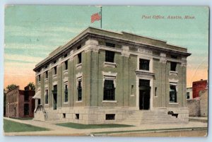 Austin Minnesota MN Postcard Post Office Exterior Building c1915 Vintage Antique