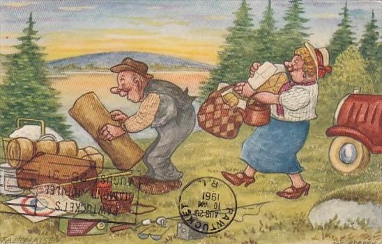 Sweden Older Couple Going On Picnic Taltplatsen Signed Jac Edgren