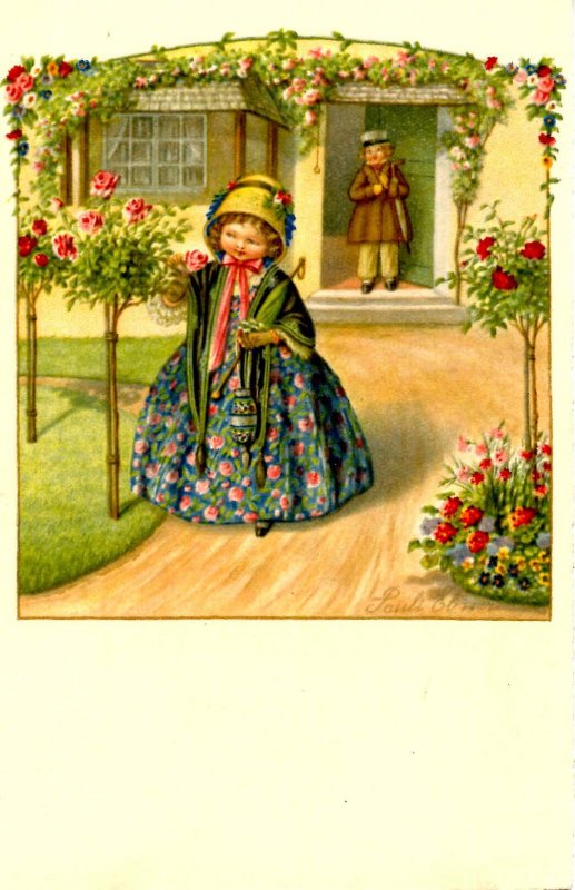 Girl in Rose Garden, Boy Watching  (No. 2485)  Artist: Pauli Ebner