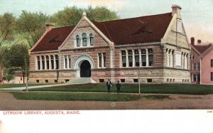 Vintage Postcard 1905 Lithgow Library Augusta Maine ME Metropolitan News Pub.