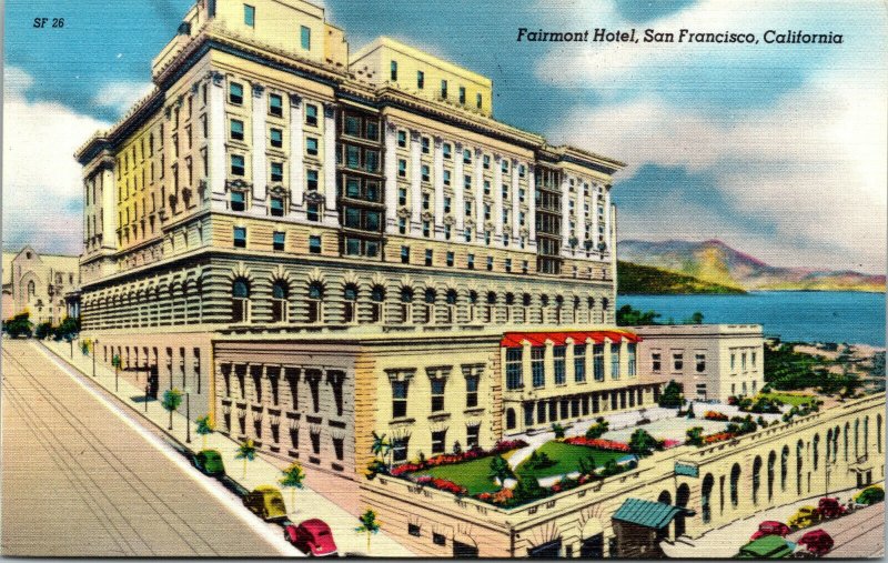 Vtg 1930's Fairmont Hotel San Francisco California CA Linen Postcard