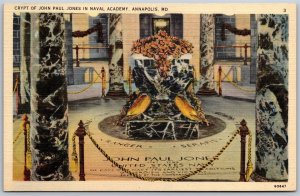 Vtg Annapolis MD Crypt John Paul Jones Naval Academy 1930s Linen View Postcard