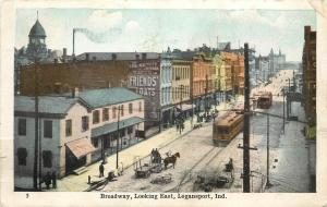 c1907 Postcard; Broadway Looking East, Logansport IN Cass County posted