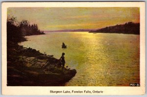 Postcard Fenelon Falls Ontario c1942 Sturgeon Lake Scenic View Canoe