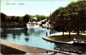 Gota Canal Sweden Scenic European Waterway Ships Dock Park UDB Postcard