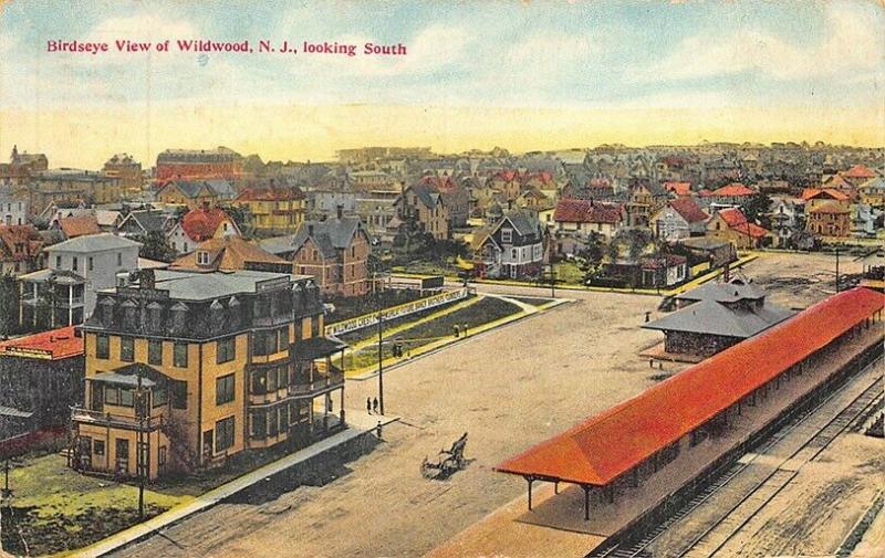 Wildwood NJ Railroad Station Train Depot Birdseye View Postcard