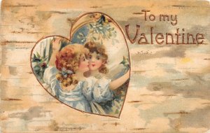 H89/ Valentine's Day Love Holiday Postcard c1910 Girls Kiss 33