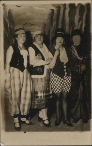 Halloween? Women Silly Costumes Studio Image c1910 Real Photo Postcard