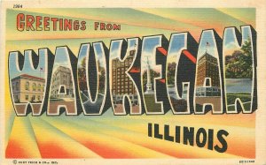 Postcard 1951 Illinois Waukegan large letters multi View Bishop Teich 22-13385