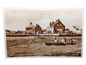 Ferry Boats Ferrying People Across At Mudeford Hants Vintage RP Postcard 1954