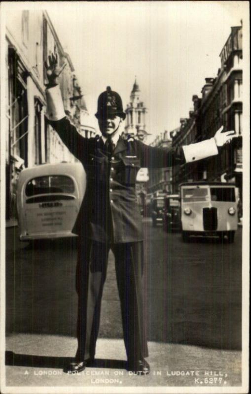 London - Ludgate Hill Police Officer Cop Bobby Real Photo Postcard