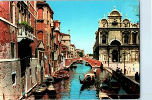 Venice Italy Canal with Bridge Postcard Postmarked 1961