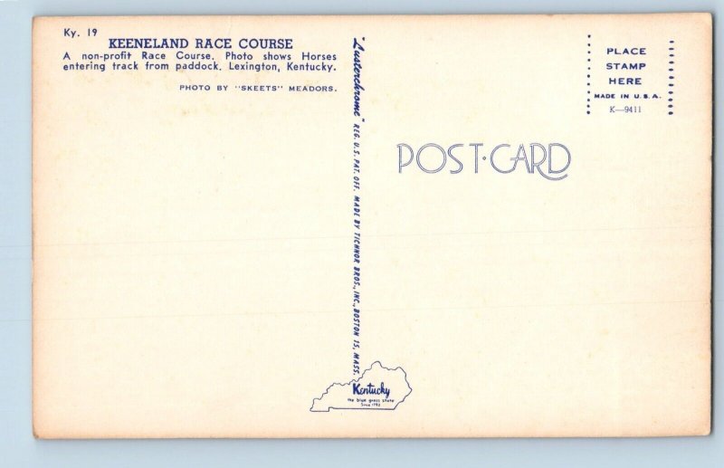 Lexington Kentucky KY Postcard Keeneland Race Course Horses Track Paddock 1960