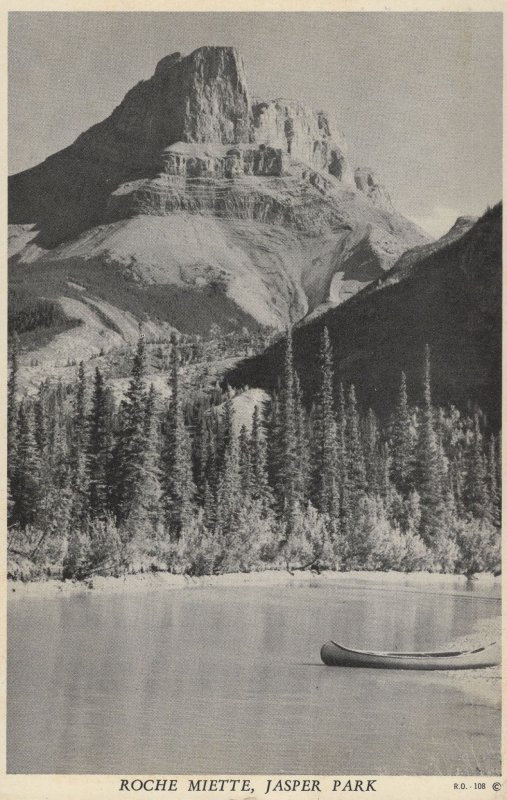 Canoe At Roche Miette Jasper Park Canada Old Postcard