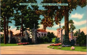 Linen Postcard Municipal Golf Club at Eskine Park in South Bend, Indiana