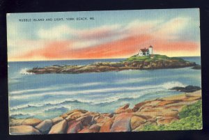 York Beach, Maine/ME Postcard, Nubble Light/Lighthouse, Nubble Island