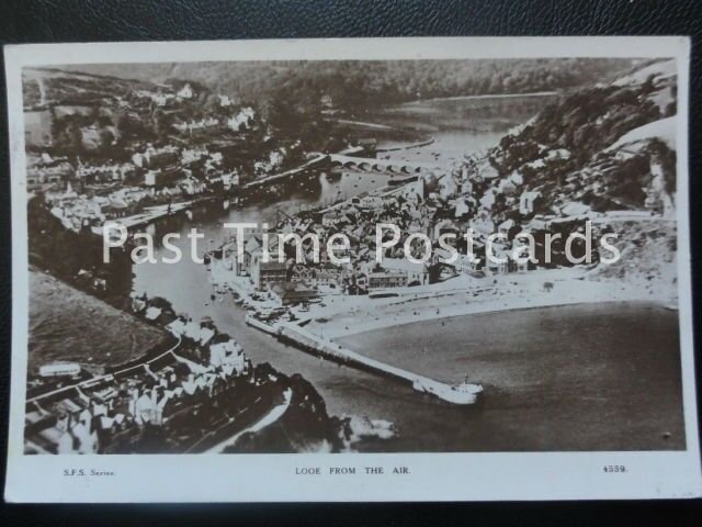 Cornwall AERIAL VIEW of LOOE VILLAGE & HARBOUR c1931 RP Postcard by S.F.S.