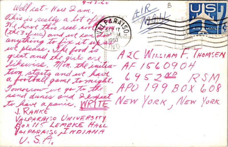 Real Photo Postcard Lembke Hall Valparaiso University in Valparaiso, Indiana