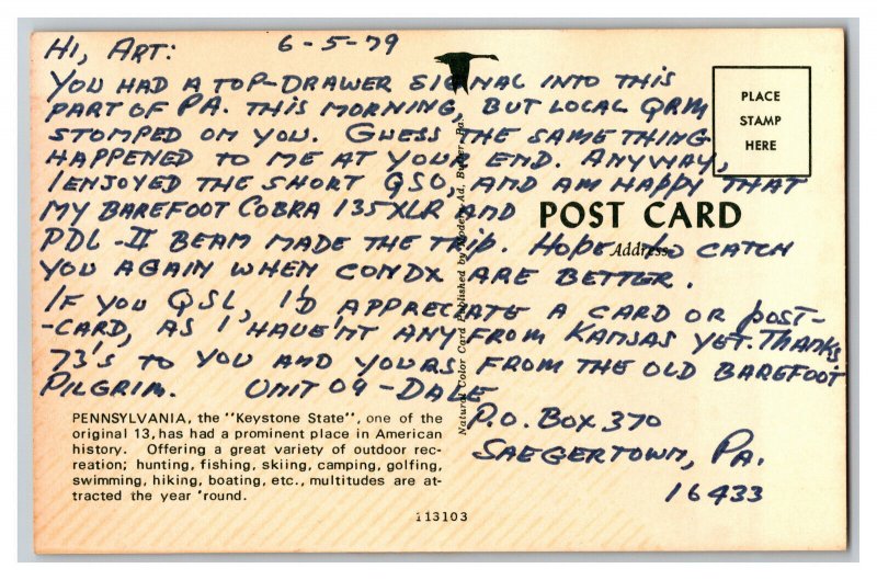 Postcard PA Pennsylvania Map