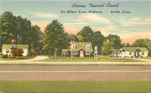 Ad-View Aroma Tourist Court roadside Berlin Connecticut Postcard 20-11416