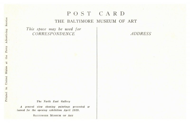 Baltimore Museum of Art, North East Gallery Vintage Postcard S10