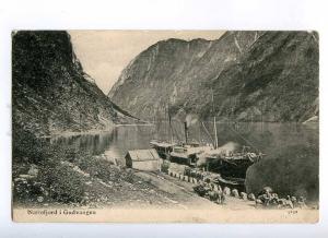 190829 NORWAY Naerofjord i Gudvangen ship Vintage postcard