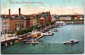 VINTAGE POSTCARD MAIDEN ROAD AND ALSTER ARCADE IN HAMBURG GERMANY c. 1910