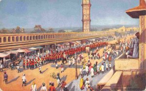 Street Scene Native Regiment Marching Jeypore India 1910c Tuck postcard