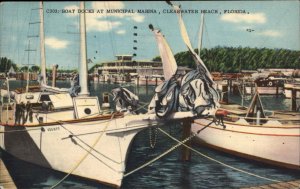 Clearwater Beach Florida FL Boat Marina c1930s-40s Linen Postcard