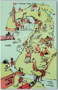 c1940s Cape Cod, MA Seeing Artistic Map Robbins ED West Litho Postcard Mass A204