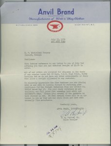 1956 Anvil Brand High Point N.C. Work n' Play Clothes Business Letter 143