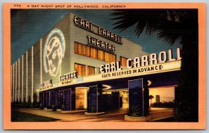 Vtg Hollywood California CA Earl Carroll Theatre Gay Night Spot 1940s Postcard