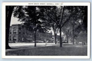 Grinnell Iowa IA Postcard South Broad Street Tree Lined Cars Lined Street Scene