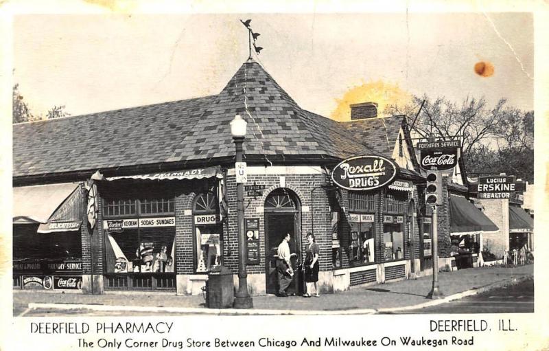 Deerfield IL Pharmacy Lucius Real Estate 1949 Postcard