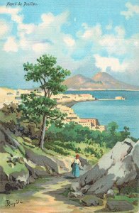 B580 Artist vintage postcard depicting view of Posillipo area of ​​Naples, Italy