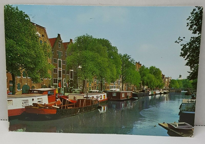 Brouwersgracht with houseboats Amsterdam Vintage Postcard
