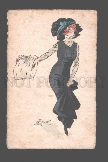 079455 Fashionable Lady BELLE old WATER COLOR Art Deco VIENNE