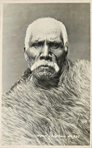 RPPC Postcard Maori Chieftain Portrait Facial Tattoo New Zealand R25 Unposted 